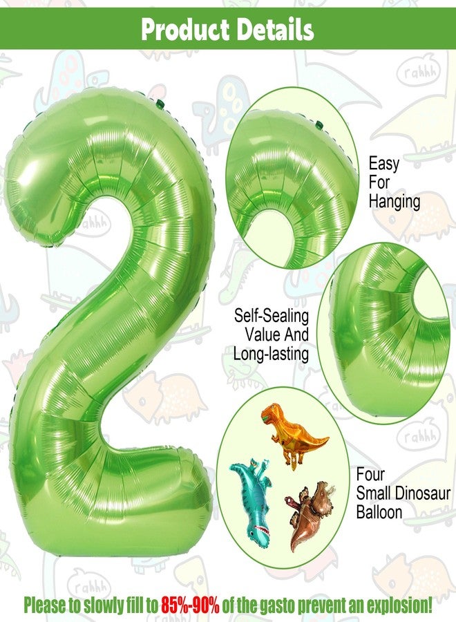 Ysqool Dinosaur Green Number 2 Balloon, 40 In Large Foil Helium Balloon with Mini Dino Mylar Balloons, Dinosaur Birthday Decorations for Kids, Dino Balloons Set for 2nd Birthday Party Supplies (2) - Image 3